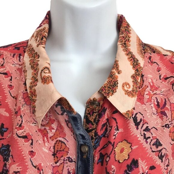 Soft Surrounding Brynn Medium Button Tunic Shirt Floral Paisley Silk Velvet Trim - Picture 5 of 12